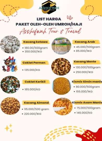 Daftar harga oleh-oleh kacang dan cokelat